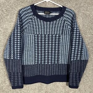 Pendleton Sweater Mens Large Blue Lambswool Nylon Check Crewneck Knit‎ Pullover